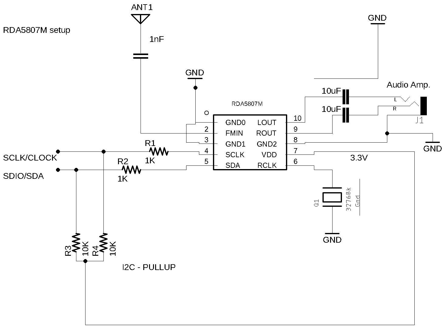 RDA5807M standalone IC setup (without breakout)