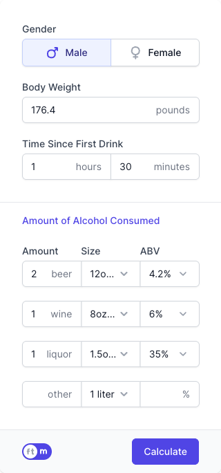 BAC Calculator Input Form BAC Calculator Input Form