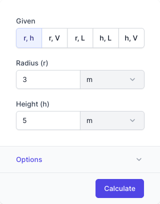 Cylinder Volume Calculator Input Form