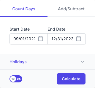 Days Calculator Input Form Days Calculator Input Form