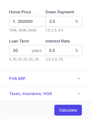 FHA Loan Calculator Input Form