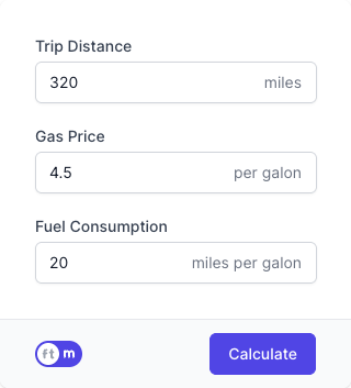 Gas Cost Calculator Input Form Gas Cost Calculator Input Form
