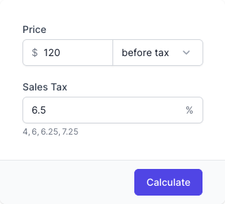 Sales Tax Calculator Input Form Sales Tax Calculator Input Form