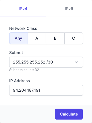 Subnet Calculator Input Form