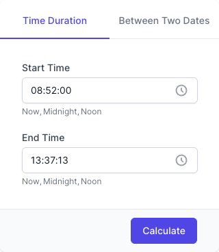 Time Duration Calculator Input Form Time Duration Calculator Input Form
