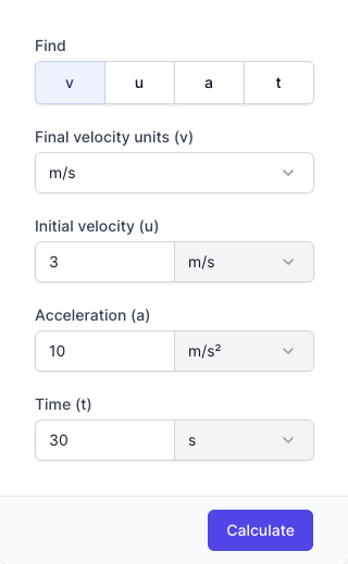 Velocity Calculator Input Form