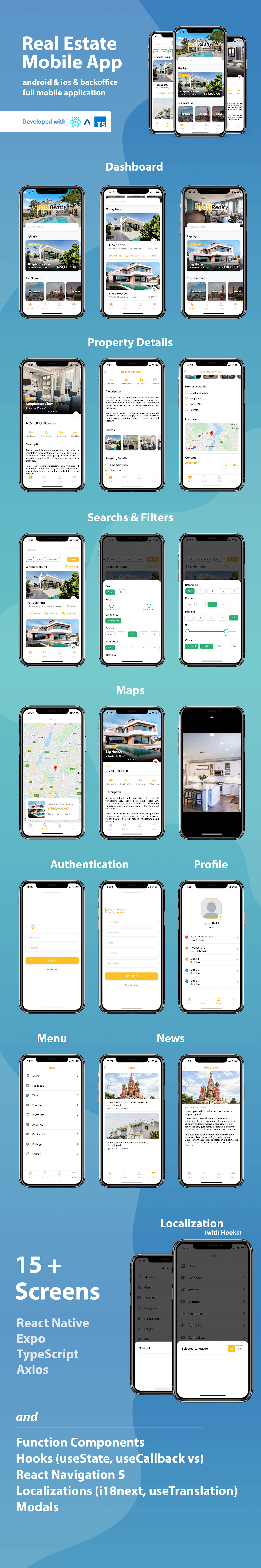 Real Estate Mobile App with Admin Panel | React Native & PHP Laravel 9.0 or .NET Core 3.1 - 1
