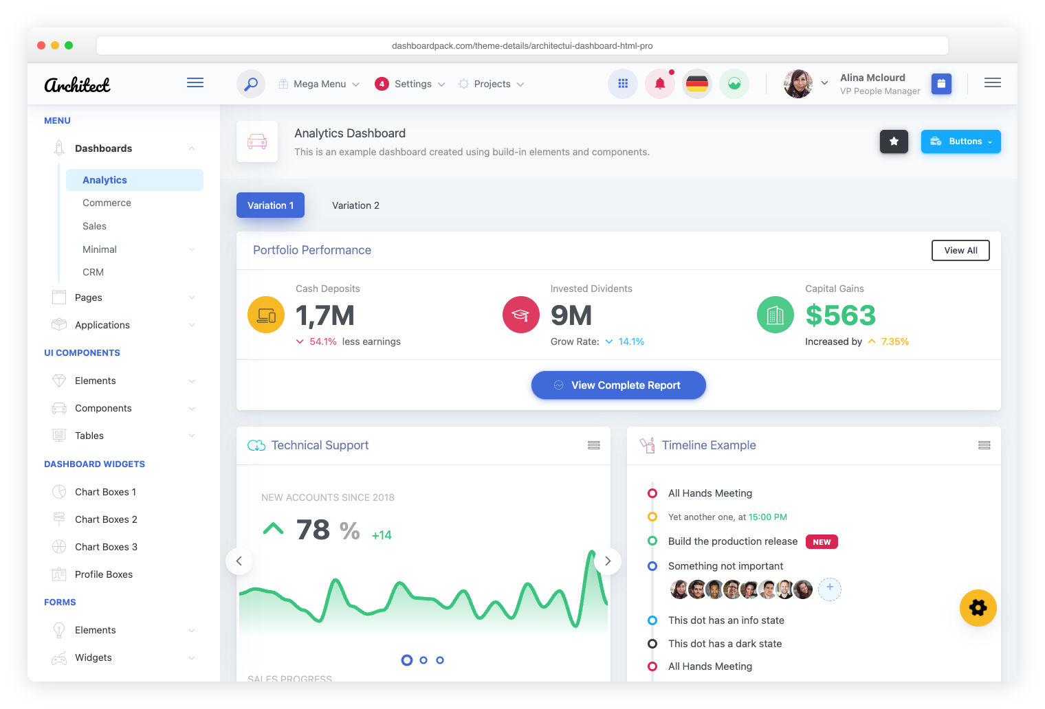 ArchitectUI — Bootstrap 5 admin dashboard with 250+ components
