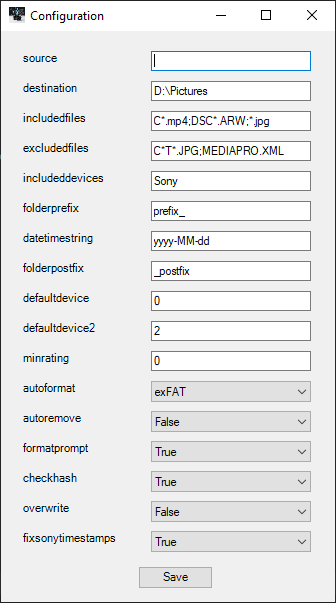 Configuration window