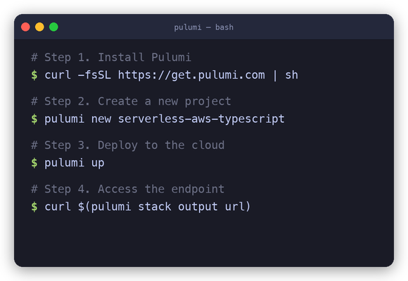 Pulumi quickstart terminal