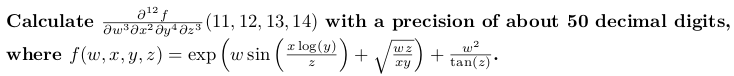 12th-order mixed-partial derivative with about 50 decimal digits