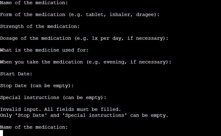 Add medication with empty fields