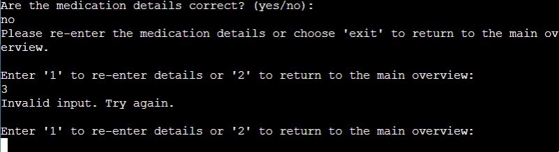 Add medication no confirm, invalid choice