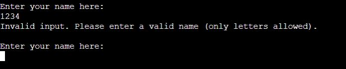 Invalid username input