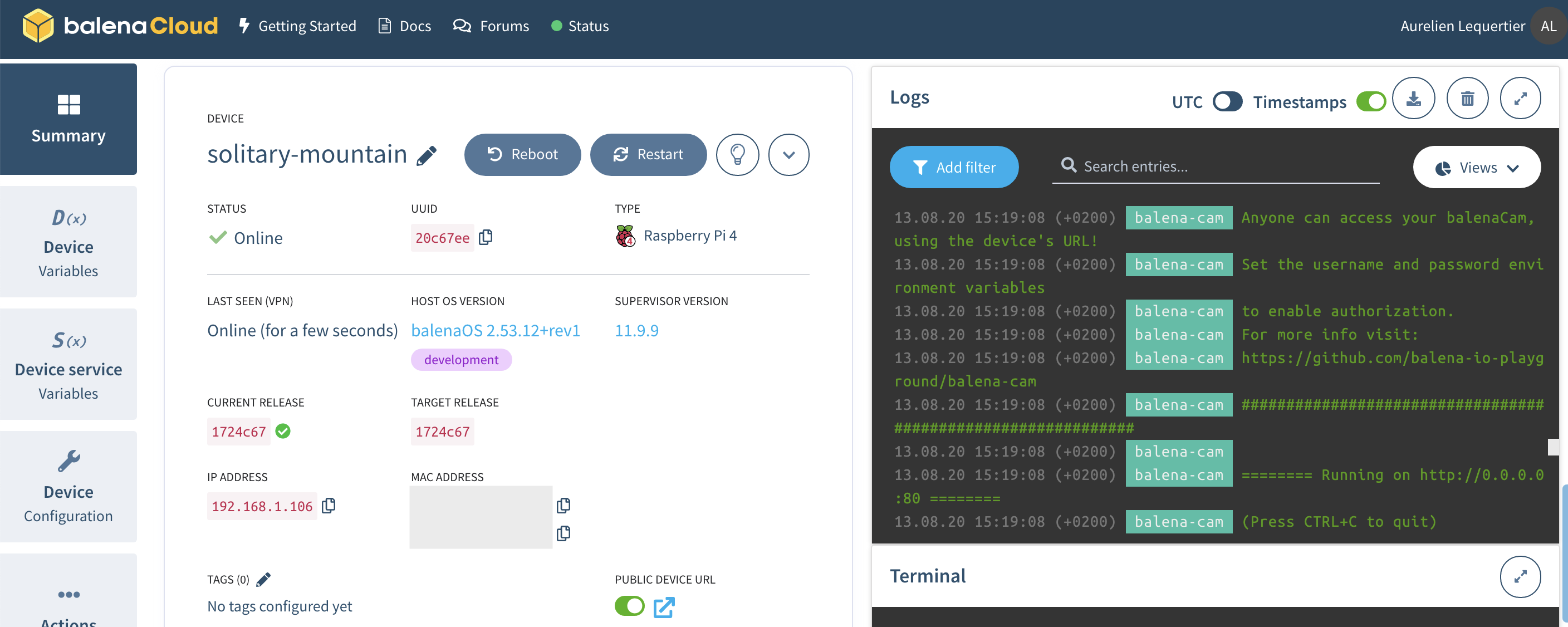 Containers' logs