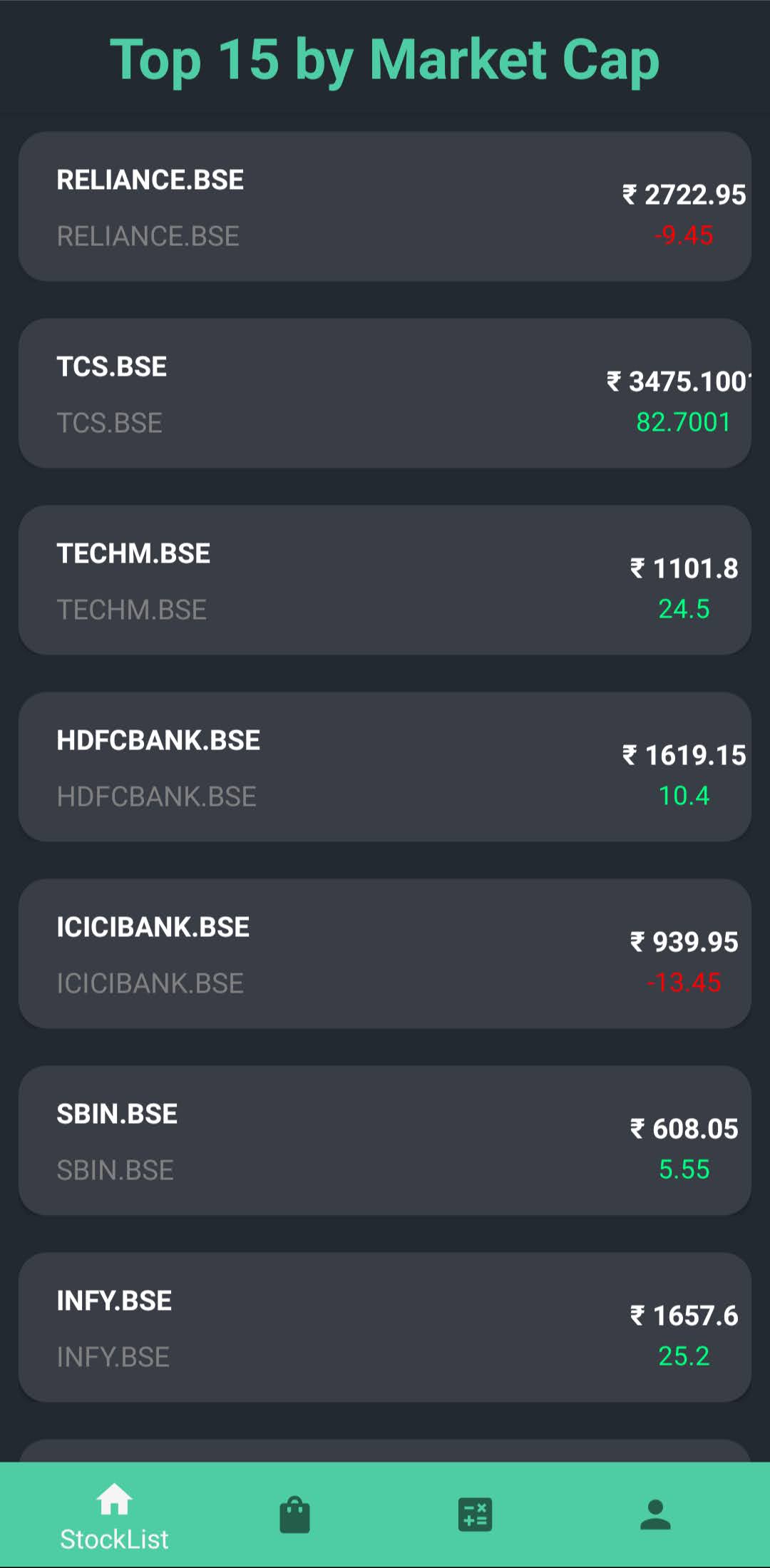 StockList Page