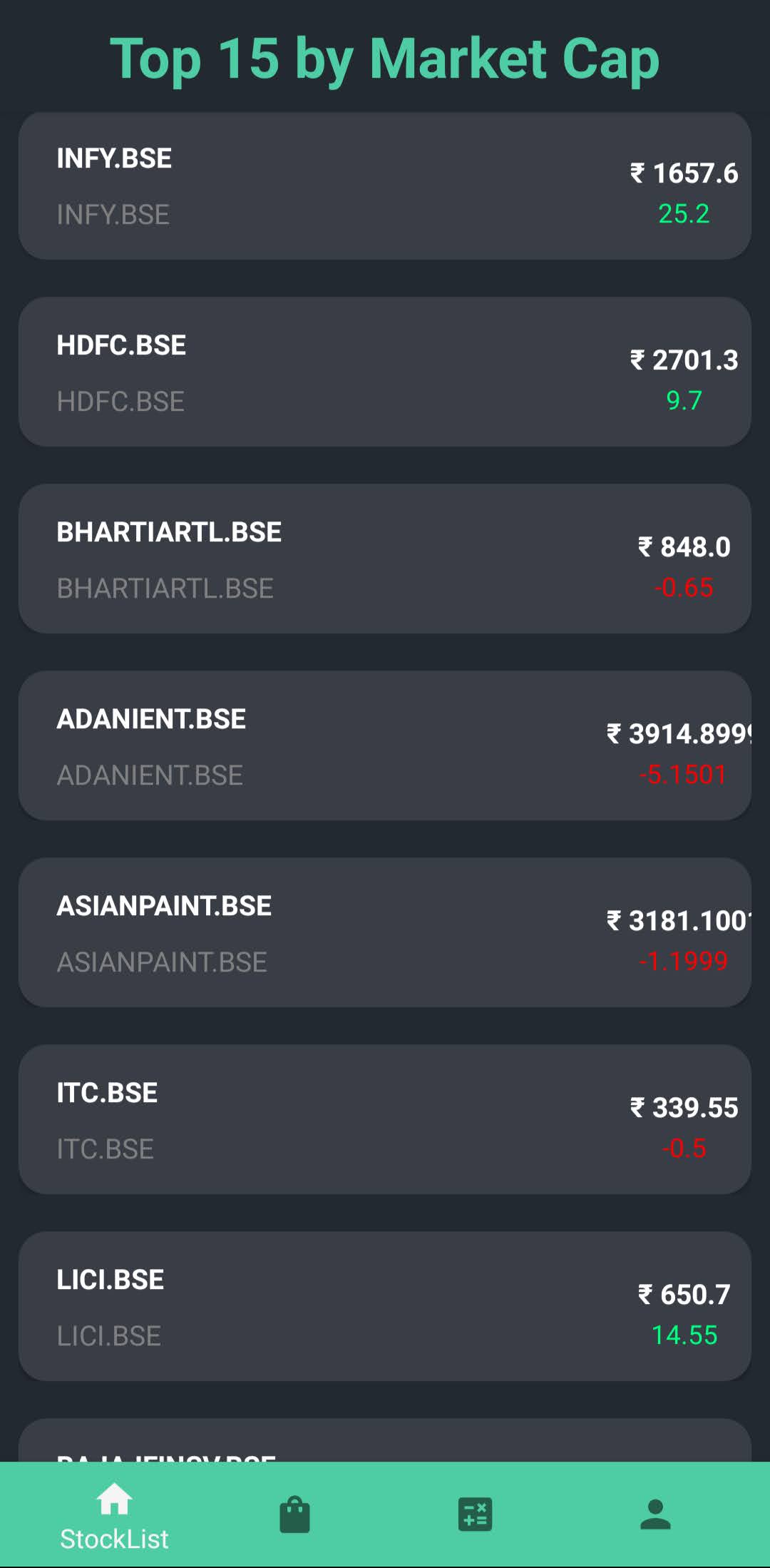 StockList Page