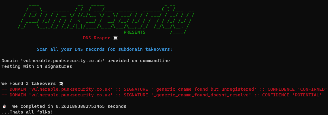 DNS Reaper detecta se um domínio tem um registro CNAME quebrado e pode ser assumido registrando o CNAME do domínio