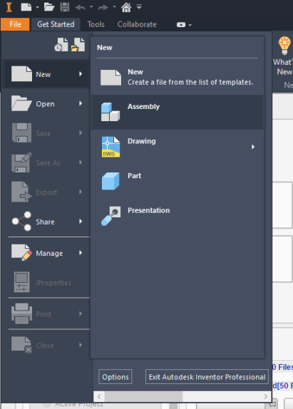 Inventor's File Menu