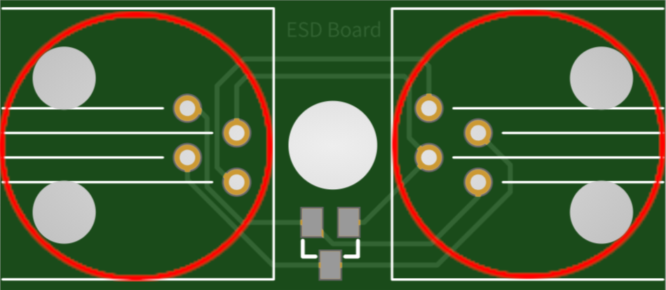 Picture of ESD protection board with R9 Jack locations circle in red.