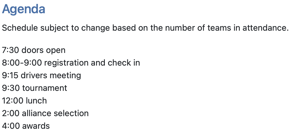 Example Competition Schedule