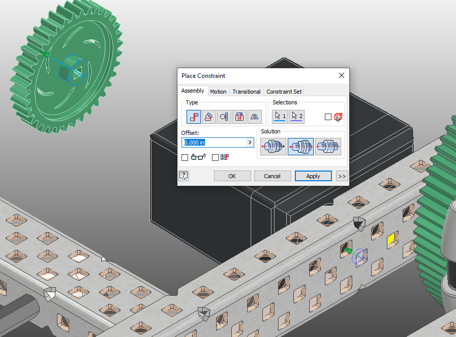 Mate Constraint between Gear and C-Chanel