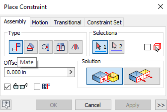 Constraint Window with Mate Selected