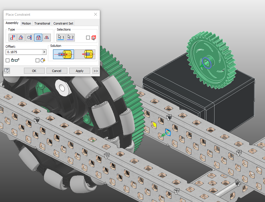 Insert Constraint between Gear and C-Channel