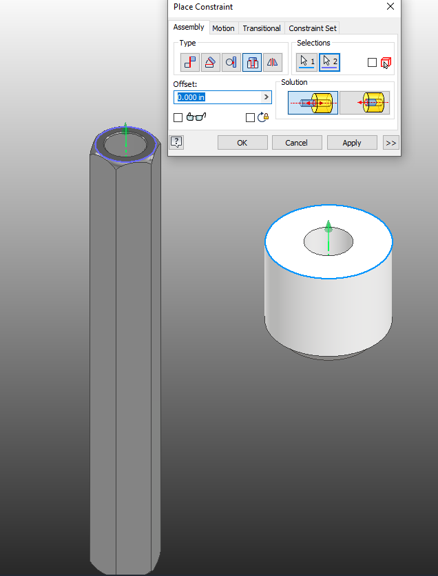 Insert Constraint between Spacer and Washers to Standoff