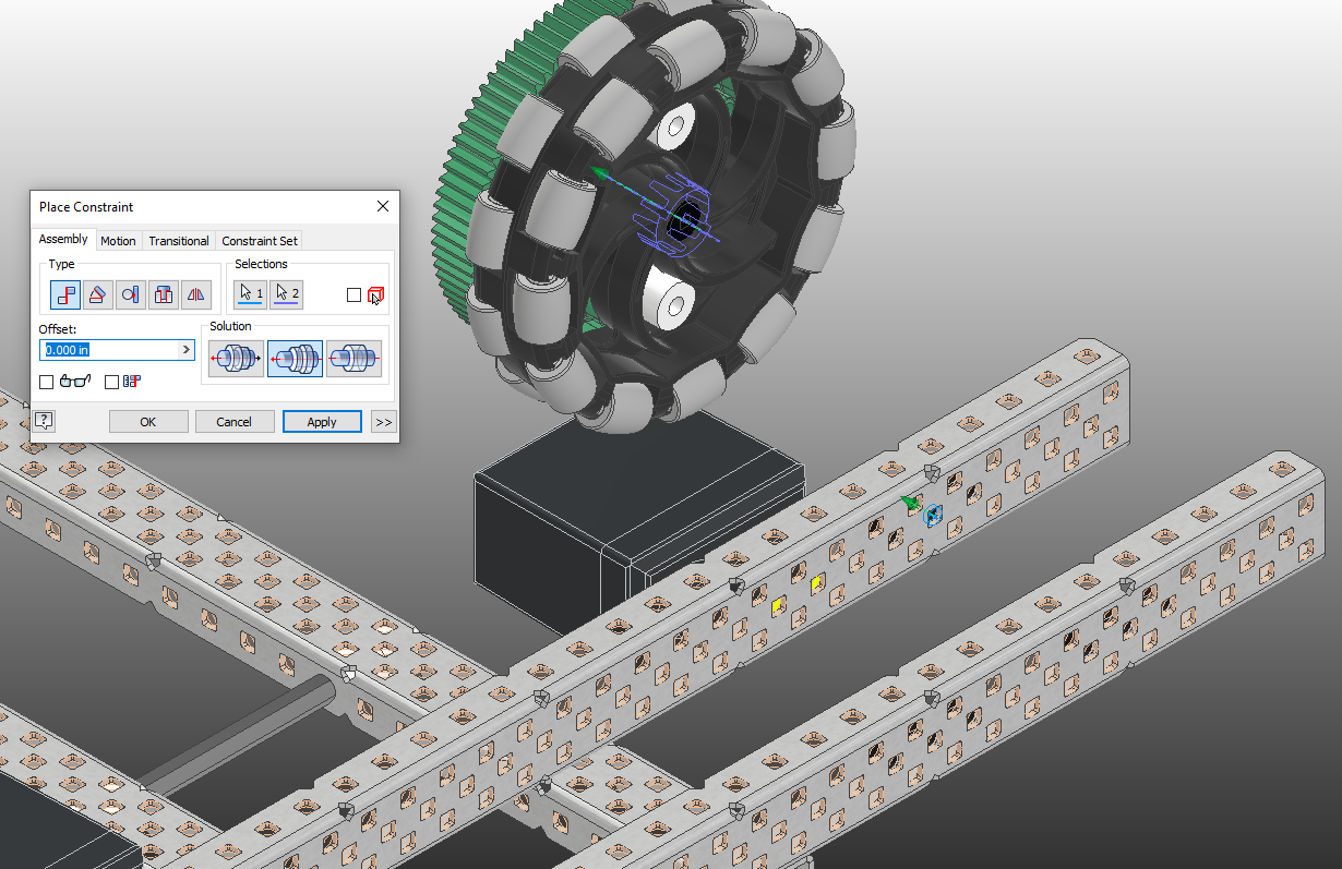 Mate Constraint between Wheel and C-Channel