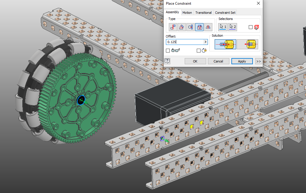 Insert Constraint between Wheel and C-Channel