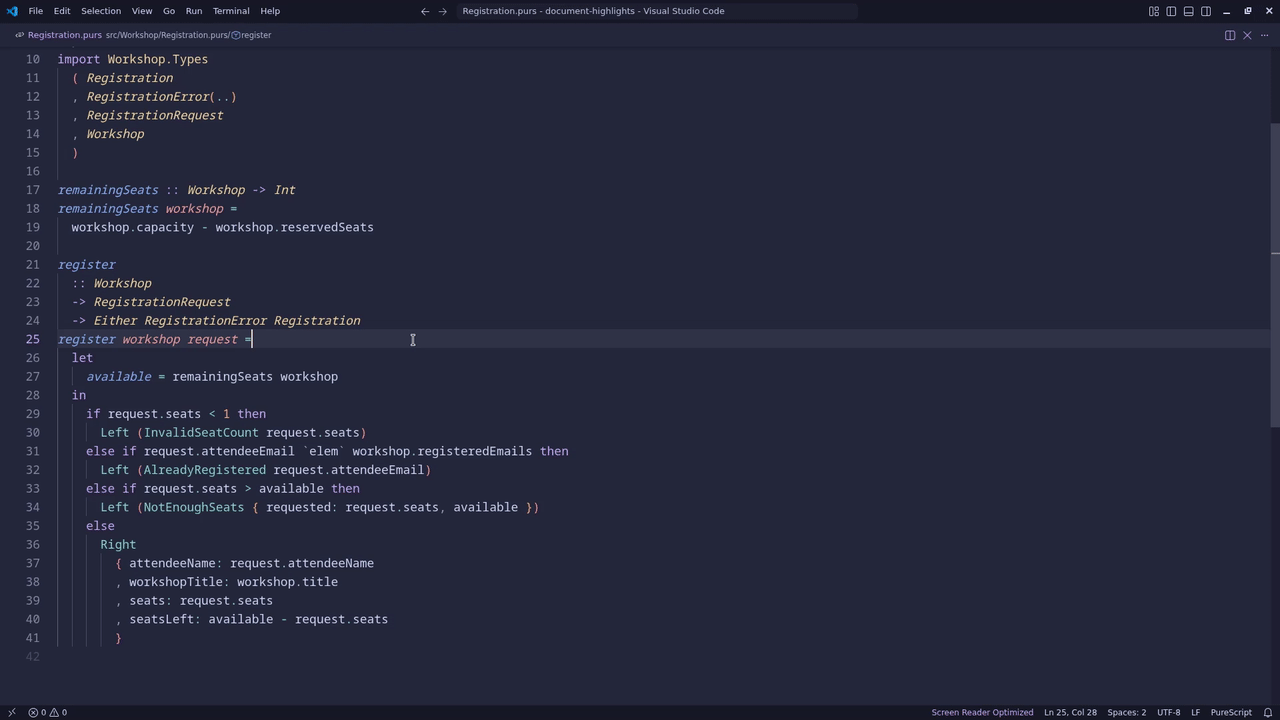 Highlighting occurrences of PureScript names