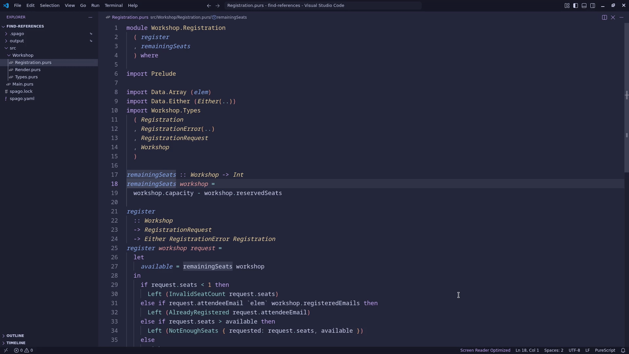 Finding references to a PureScript name