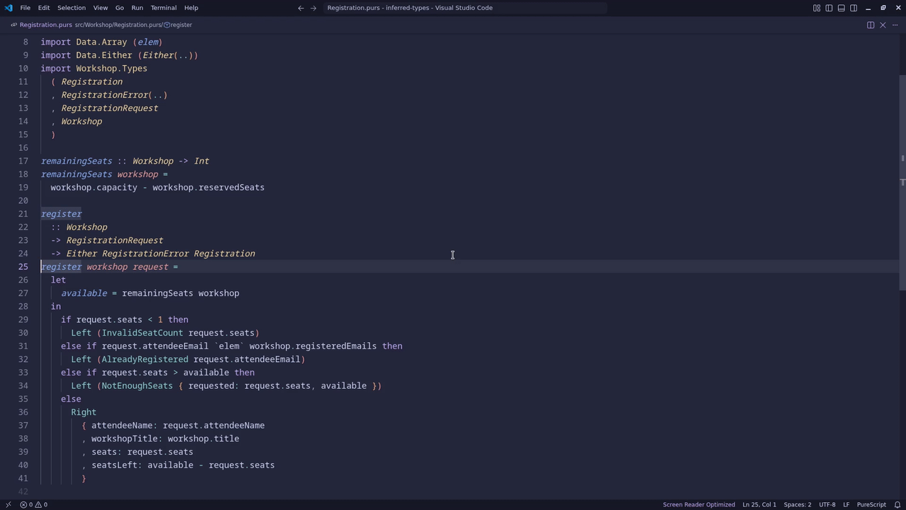 Viewing an inferred PureScript type
