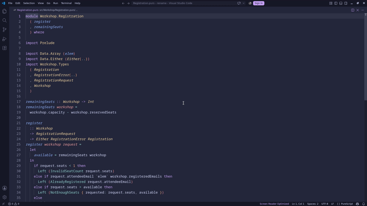 Renaming a PureScript name across files