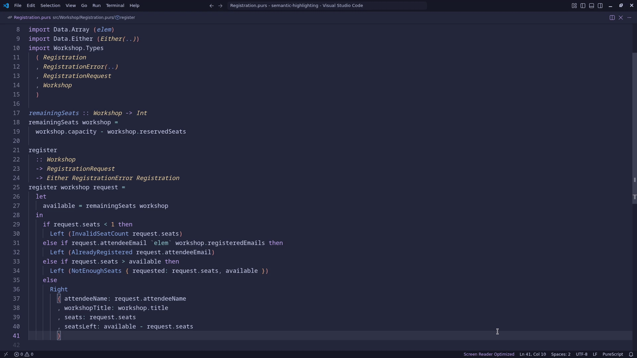 Enabling semantic highlighting for PureScript