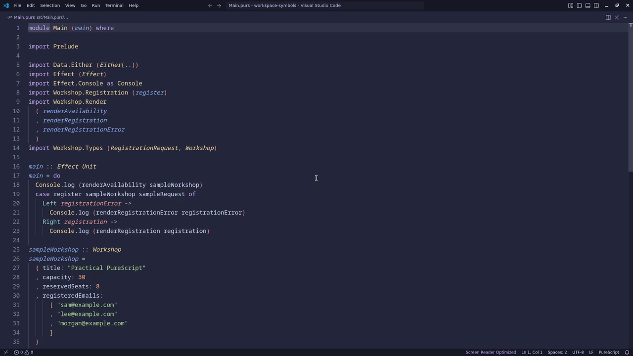 Searching PureScript symbols across a workspace