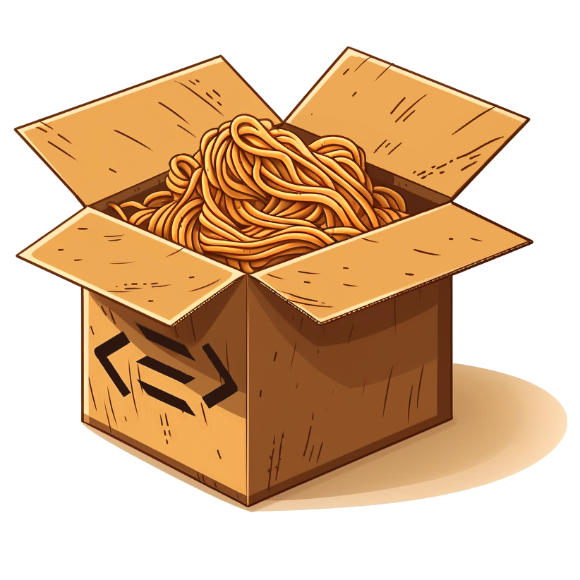Spago logo - a 3d box containing a blob of spaghetti
