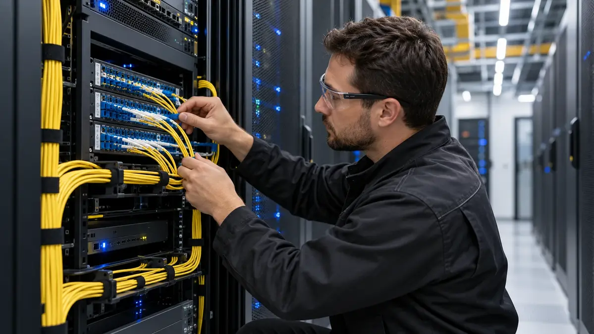 Fiber optic cabling installed in a data center