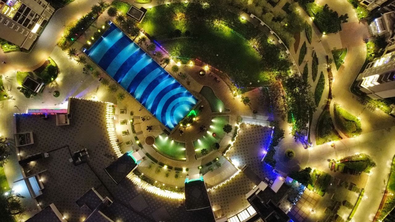 Aerial pool night
