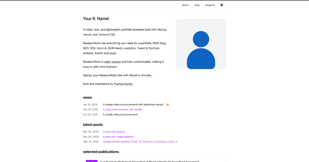 researchfolio 网站模板截图