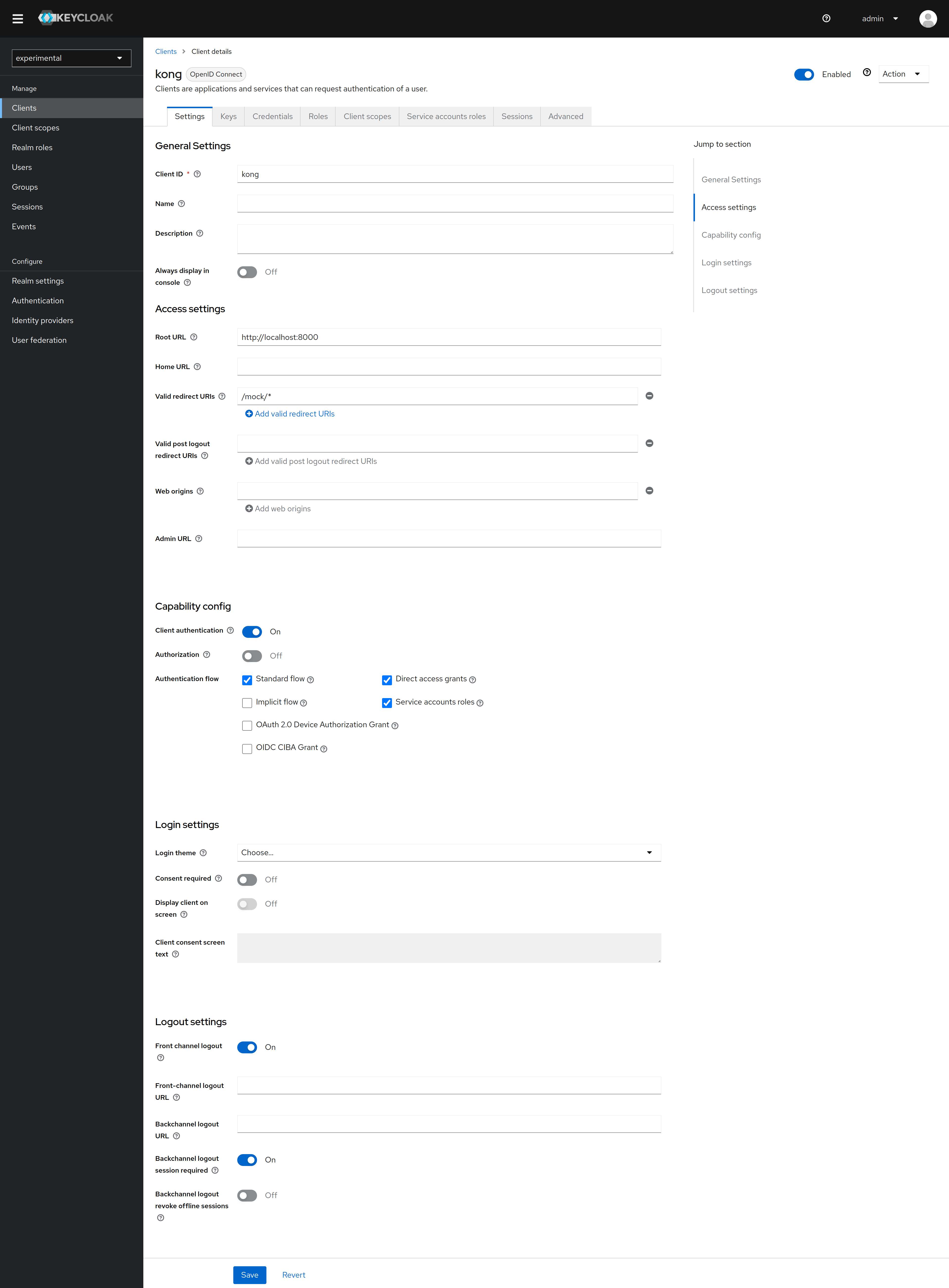 Keycloak client settings