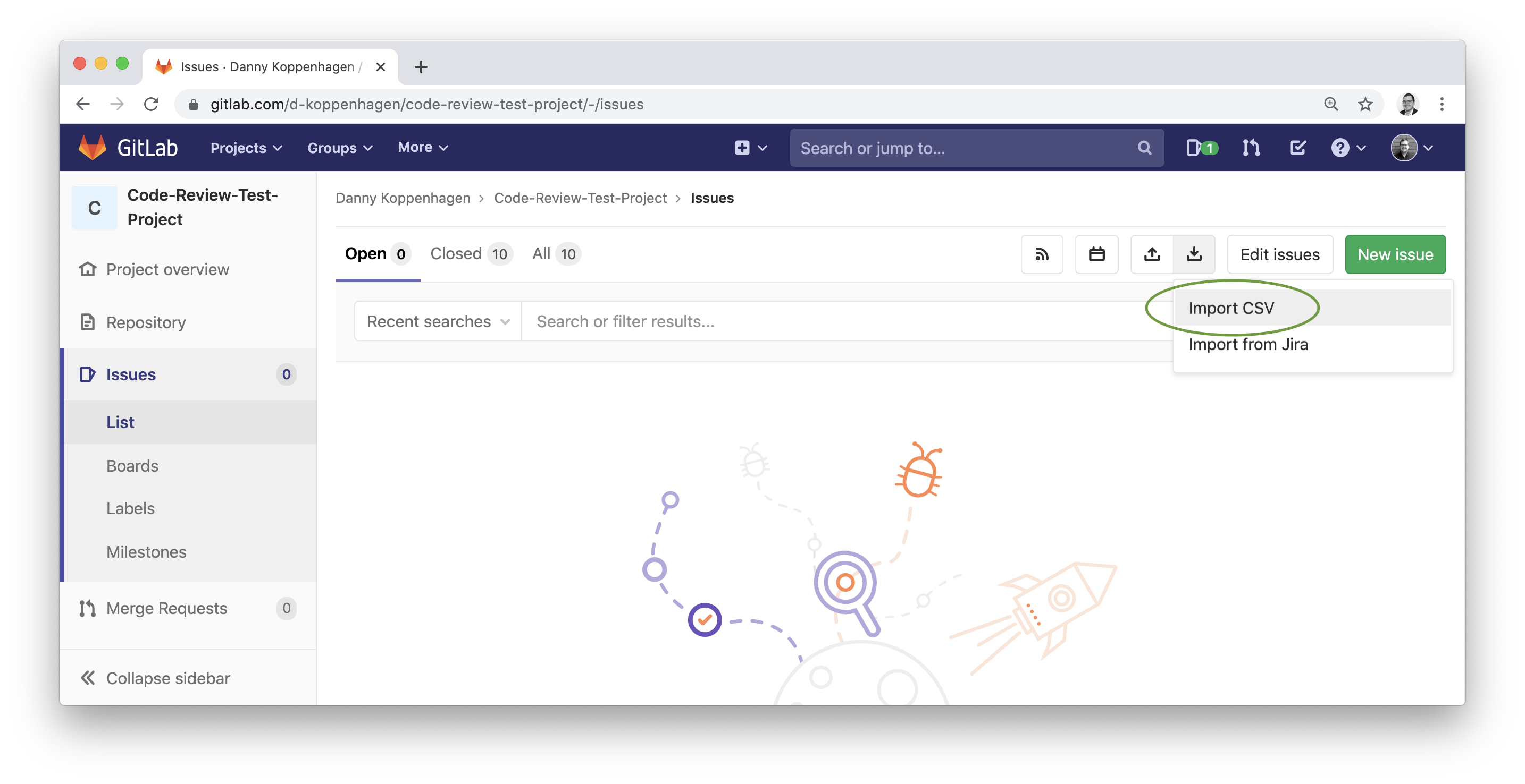 GitLab import CSV file