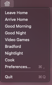 Screenshot of menubar items