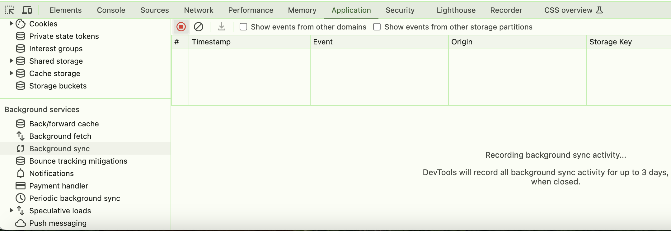 Background Sync recording in devtools