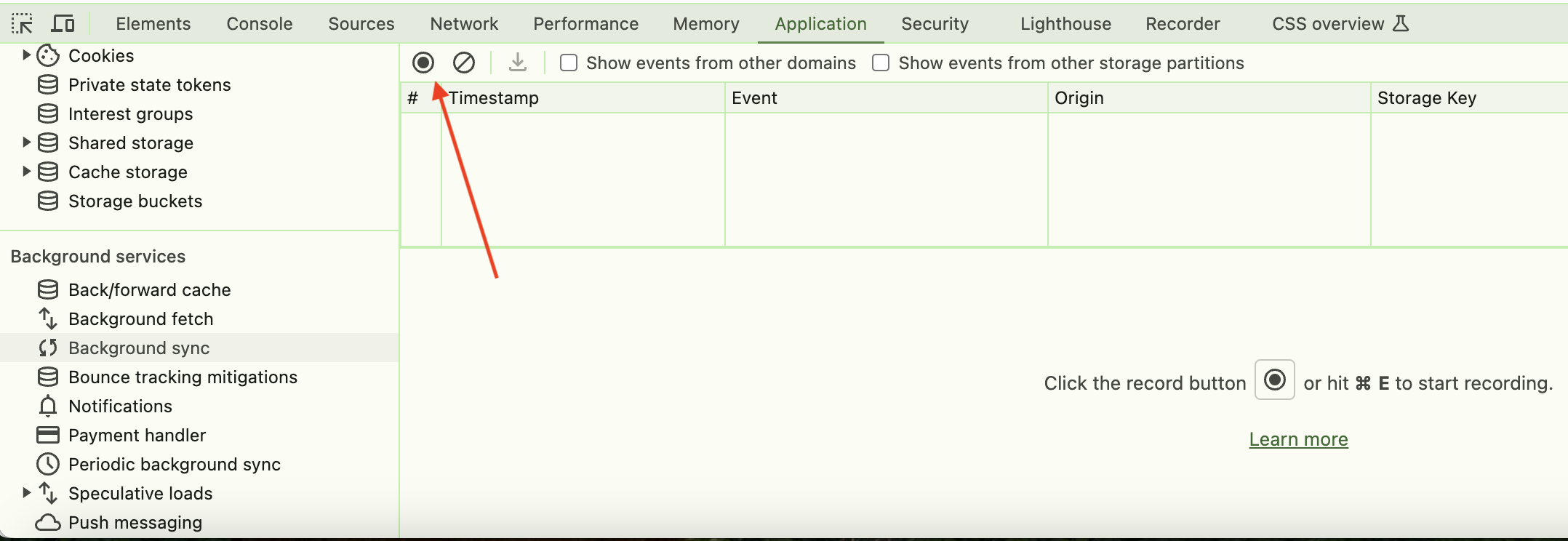 Background Sync in devtools