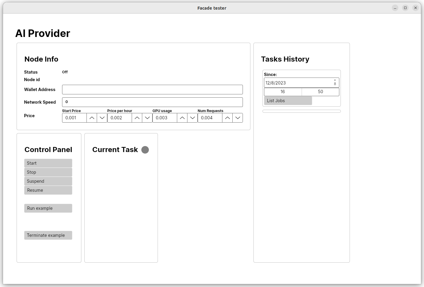 Facade GUI starting screen