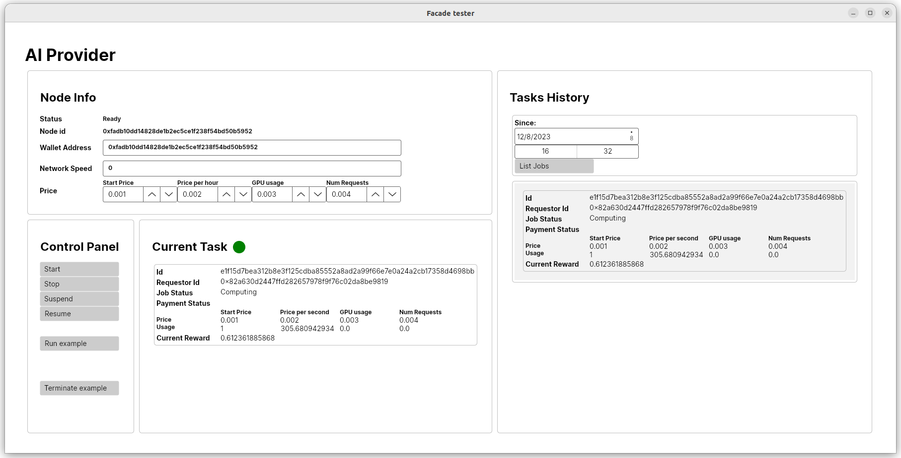 Task running showed in facade GUI