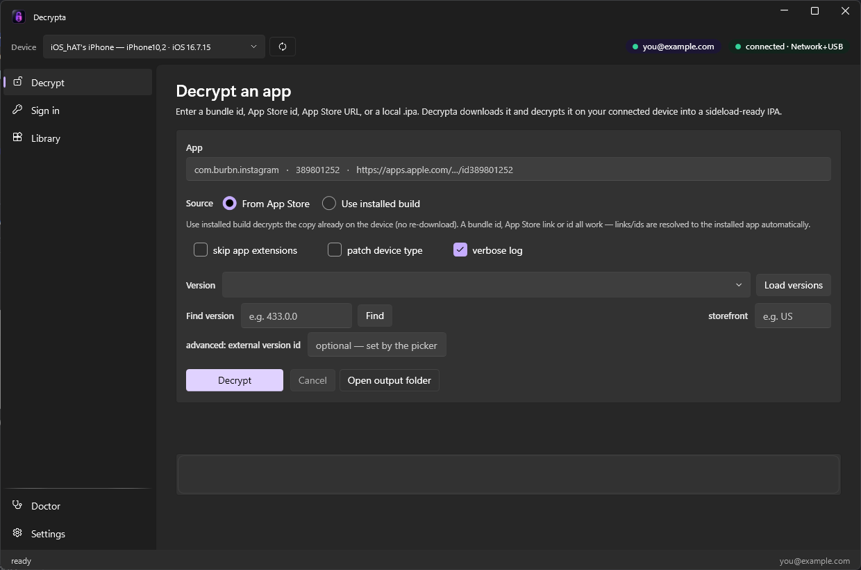 Decrypta — Decrypt tab