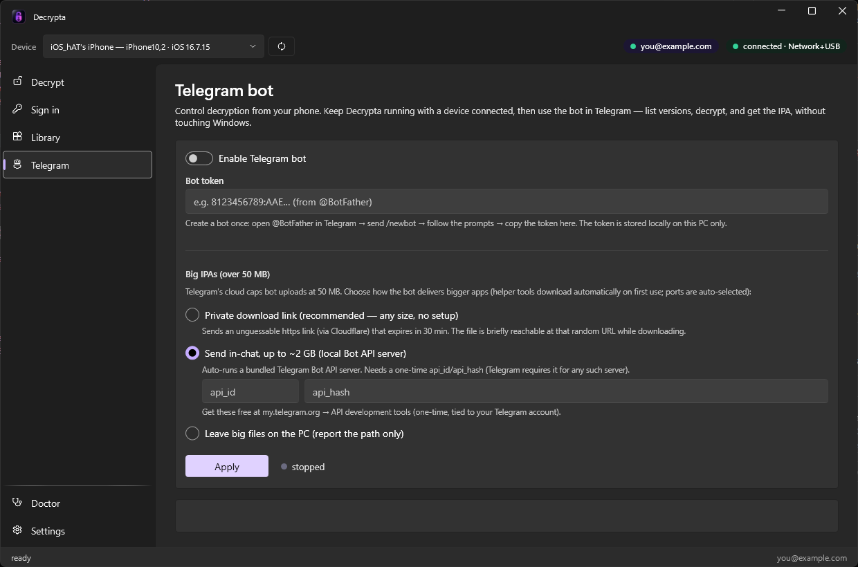 Telegram tab
